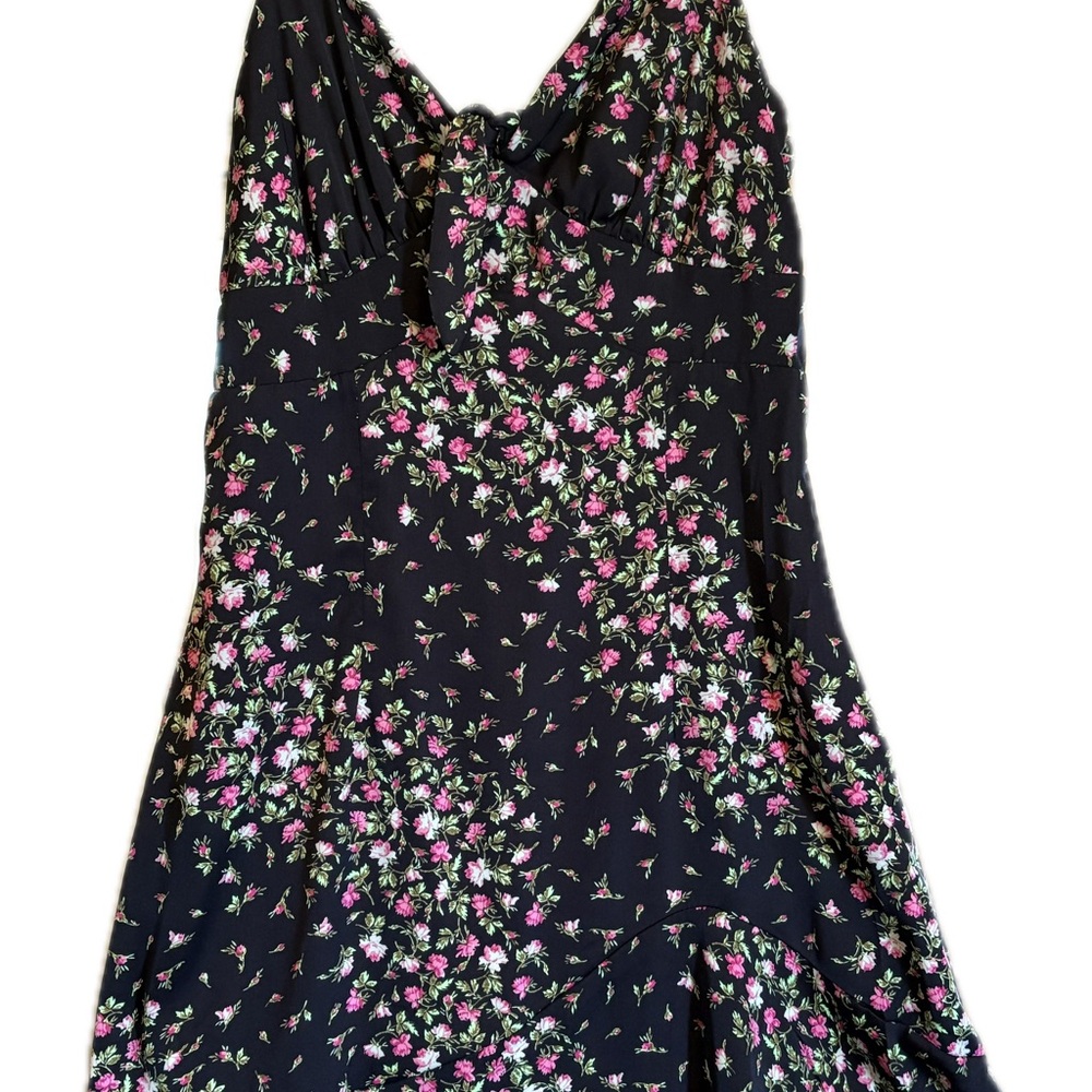 Francesca's Collections Black Dress with Pink Floral Design